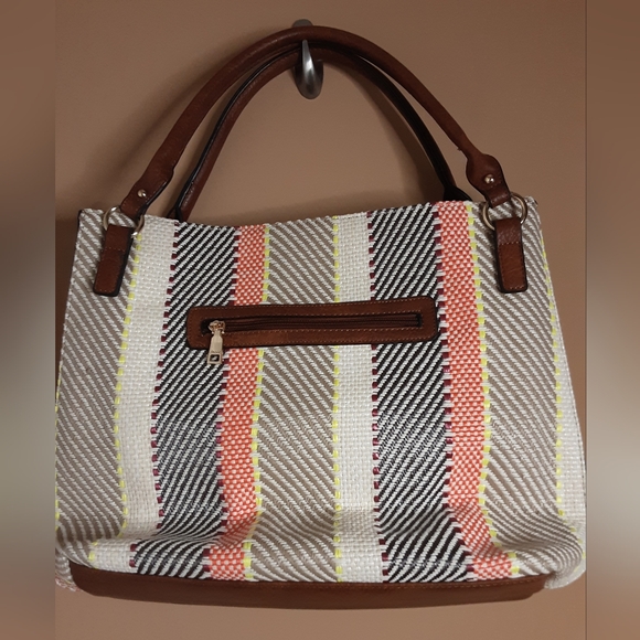 NWT Jen & Co. Connar Vegan Striped Tote w/long strap for crossbody - Picture 1 of 9